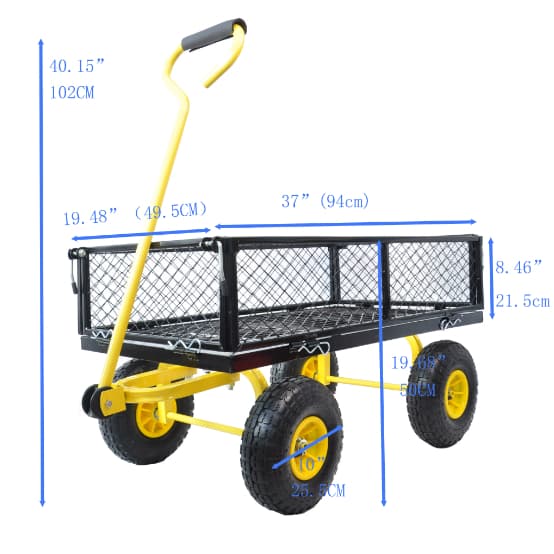 Carriage garden cart steel with swivel handle and detachable sides