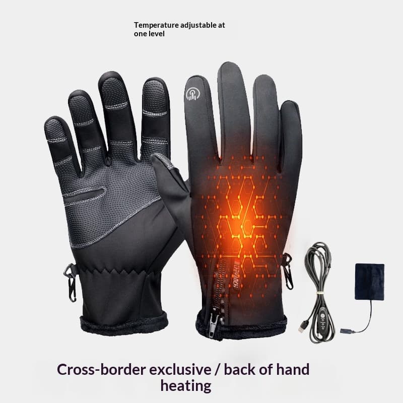 USB-heated gloves with three heat settings or A single adjustable